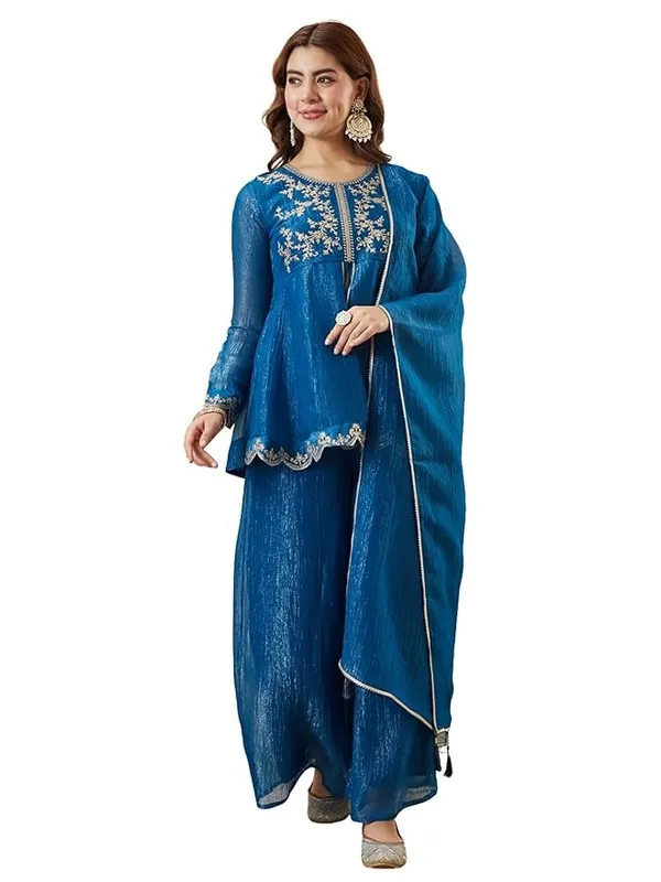 Blue_Cotton_Embroidered_Kurta_Set_With_Dupatta_For_Women