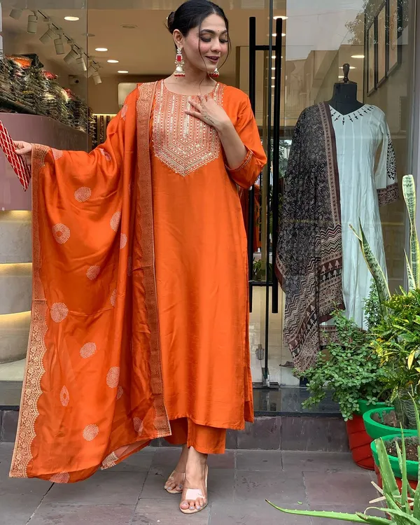 Orange_Cotton_Embroidered_Straight_Kurta_Set_For_Women