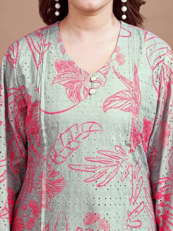 Pink_Green_Cotton_Printed_Kurta_Set_For_Women
