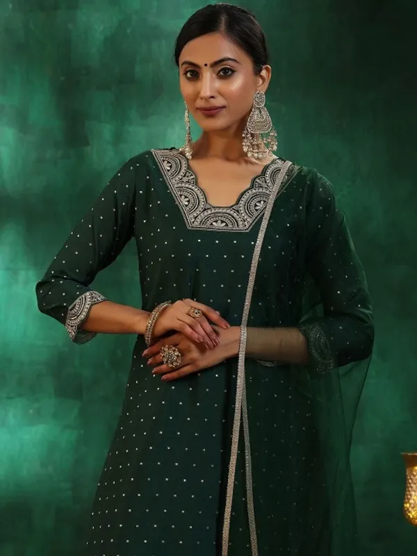Dark_Green_Cotton_Sequin_Embellished_Kurta_Set_For_Women