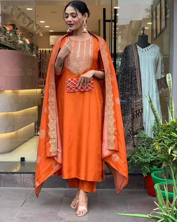 Orange_Cotton_Embroidered_Straight_Kurta_Set_For_Women