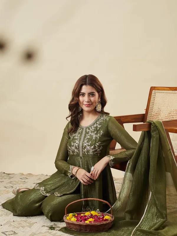 Olive_Green_Cotton_Embroidered_Kurta_Palazzo_Set_For_Women