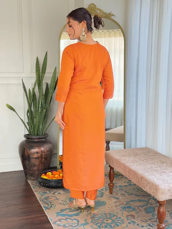 Orange_Cotton_Embroidered_Kurta_Set_For_Women