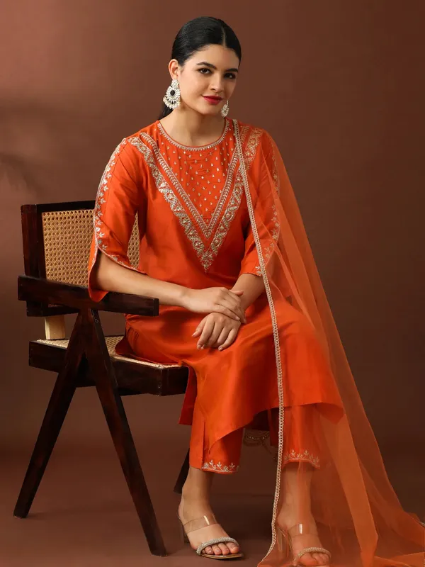 Orange_Cotton_Embroidered_Kurta_Set_With_Dupatta_For_Women