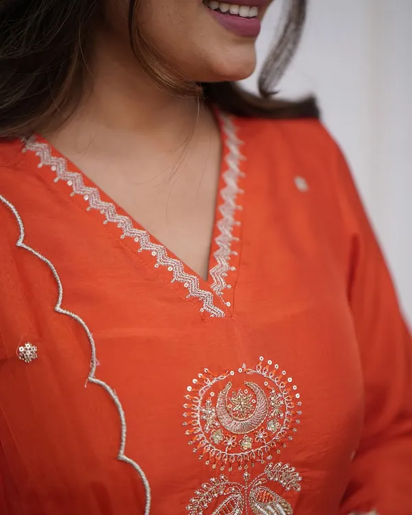 Orange_Cotton_Embroidered_Kurta_Set_For_Women