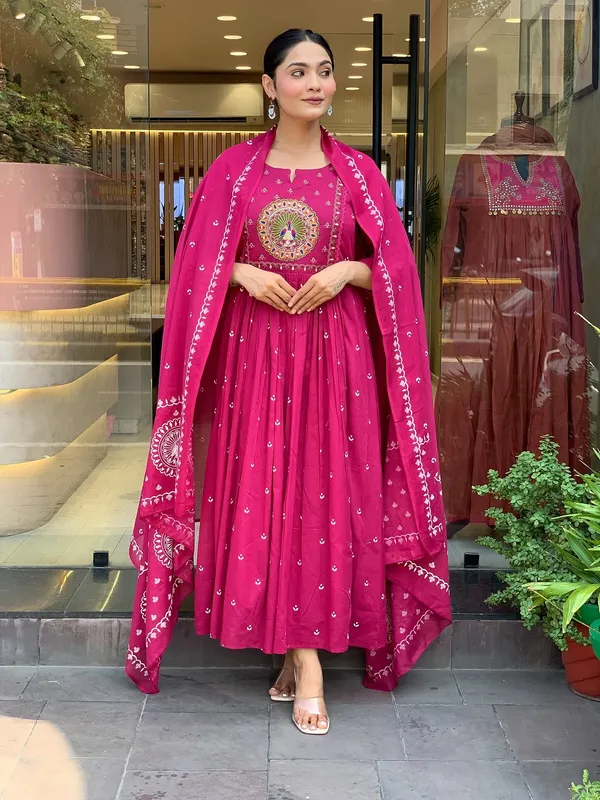 Pink_Cotton_Embroidered_Anarkali_Suit_Set_For_Women