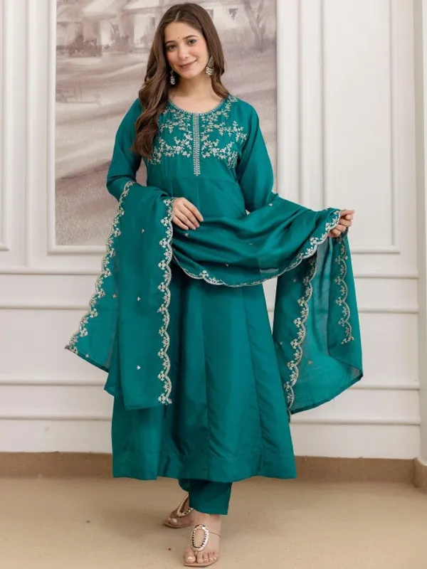 Teal_Cotton_Embroidered_Anarkali_Suit_Set_For_Women