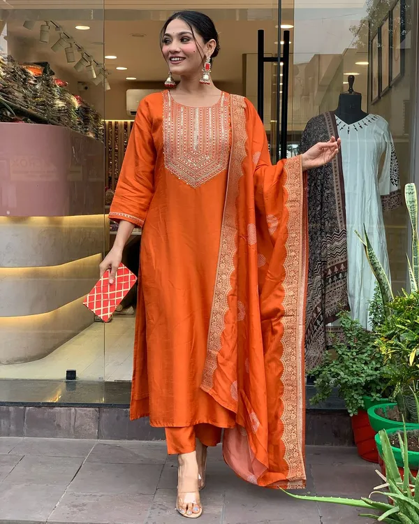 Orange_Cotton_Embroidered_Straight_Kurta_Set_For_Women
