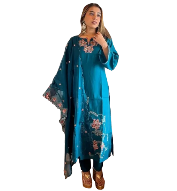 Teal_Blue_Cotton_Embroidered_Kurta_Set_For_Women
