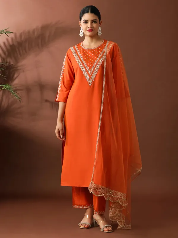 Orange_Cotton_Embroidered_Kurta_Set_With_Dupatta_For_Women