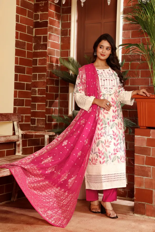 Off_White_Pink_Cotton_Floral_Printed_Kurta_Set_For_Women