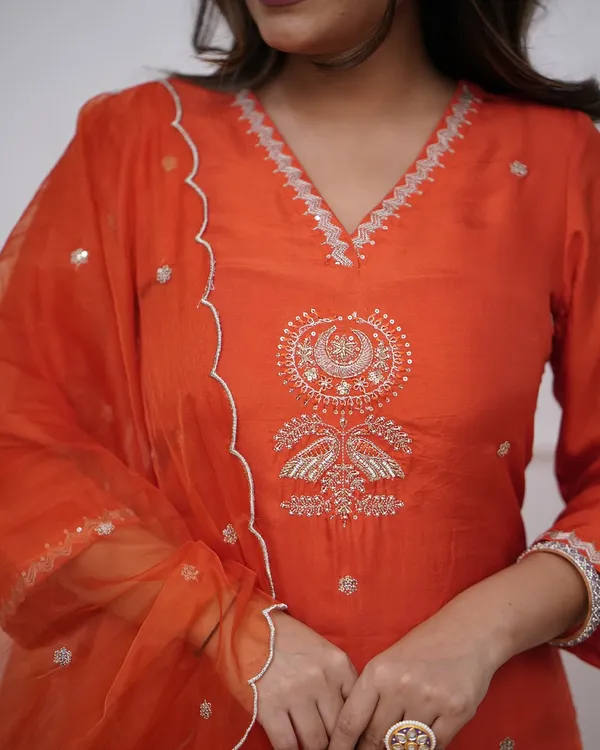 Orange_Cotton_Embroidered_Kurta_Set_For_Women