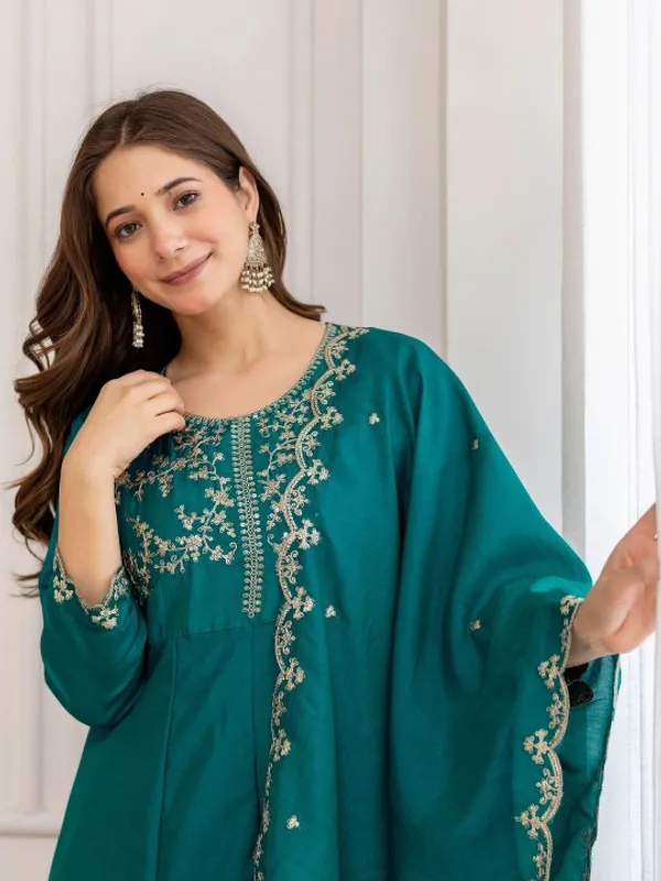 Teal_Cotton_Embroidered_Anarkali_Suit_Set_For_Women