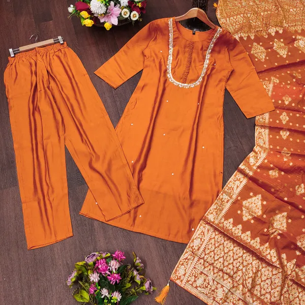 Orange_Cotton_Embroidered_Kurta_Set_For_Women
