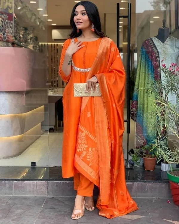 Orange_Cotton_Embroidered_Kurta_Set_For_Women