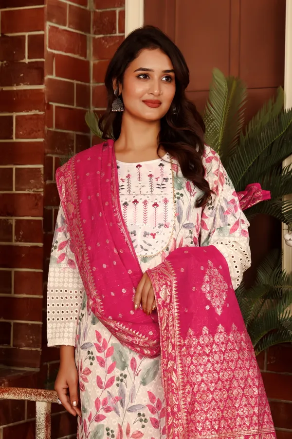 Off_White_Pink_Cotton_Floral_Printed_Kurta_Set_For_Women