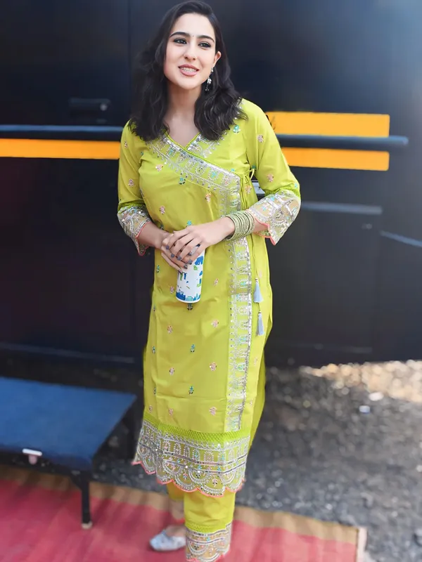 Lime_Green_Cotton_Straight_Kurta_Set_For_Women