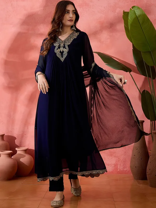 Navy_Blue_Cotton_Embroidered_Kurta_Set_For_Women