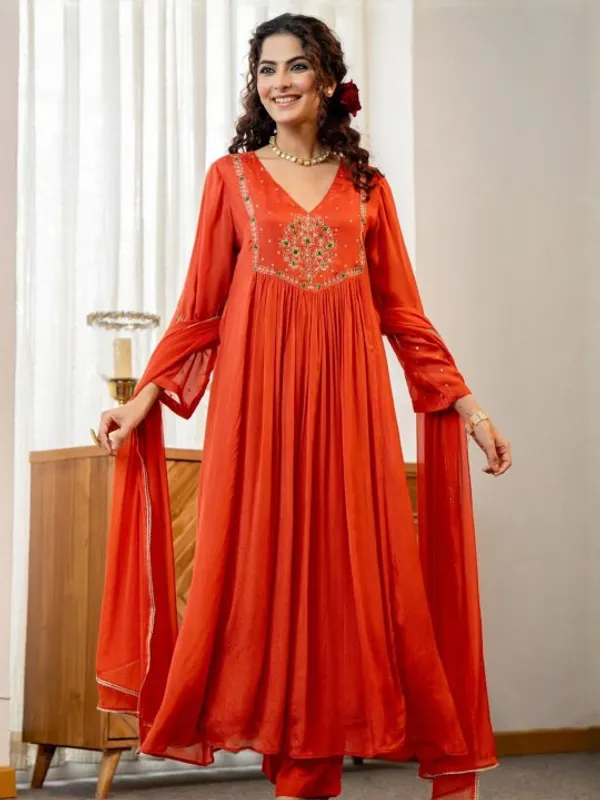 Orange_Cotton_Embroidered_Kurta_Set_For_Women