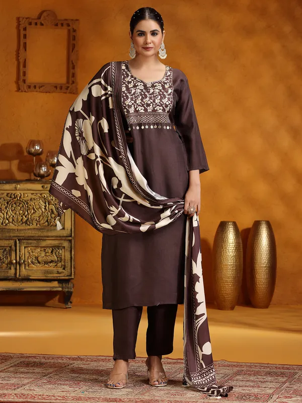 Brown_Cotton_Embroidered_Salwar_Suit_Set_For_Women