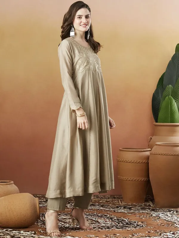 Beige_Cotton_Anarkali_Kurta_Set_With_Dupatta_For_Women