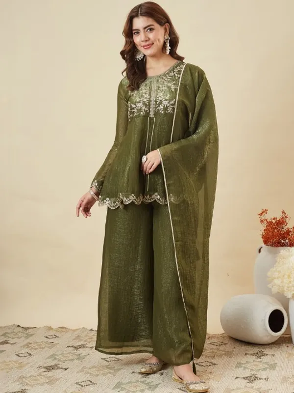 Olive_Green_Cotton_Embroidered_Kurta_Palazzo_Set_For_Women