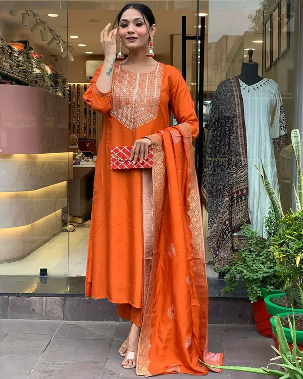 Orange_Cotton_Embroidered_Straight_Kurta_Set_For_Women