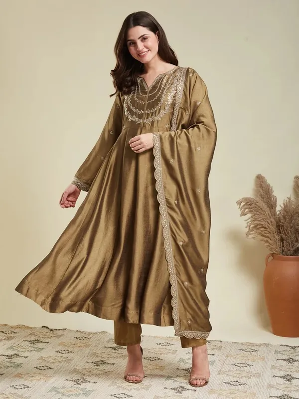 Golden_Cotton_Embroidered_Anarkali_Kurta_Set_For_Women