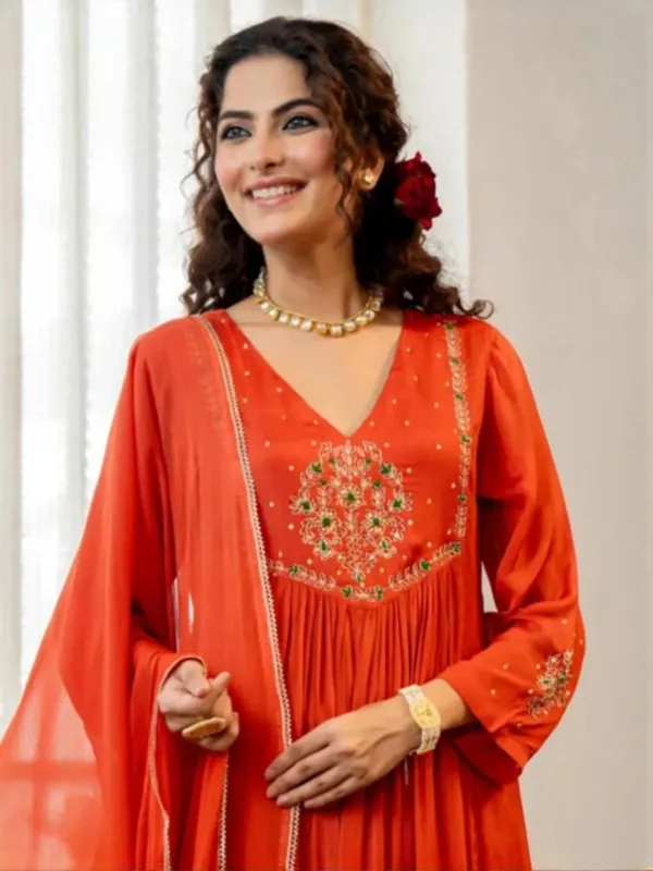 Orange_Cotton_Embroidered_Kurta_Set_For_Women