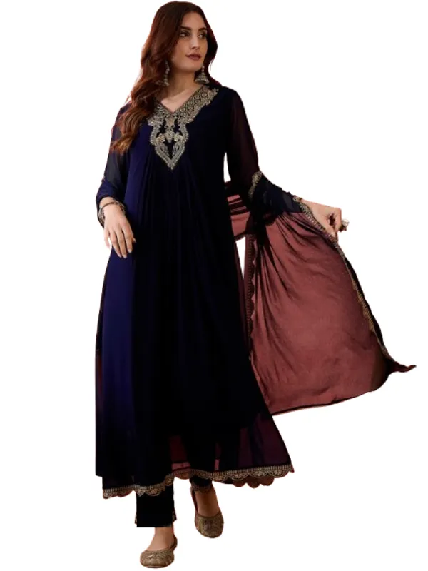 Navy_Blue_Cotton_Embroidered_Kurta_Set_For_Women