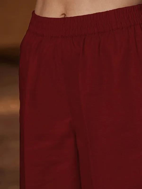 Maroon_Cotton_Embroidered_Kurta_Pant_Set_For_Women