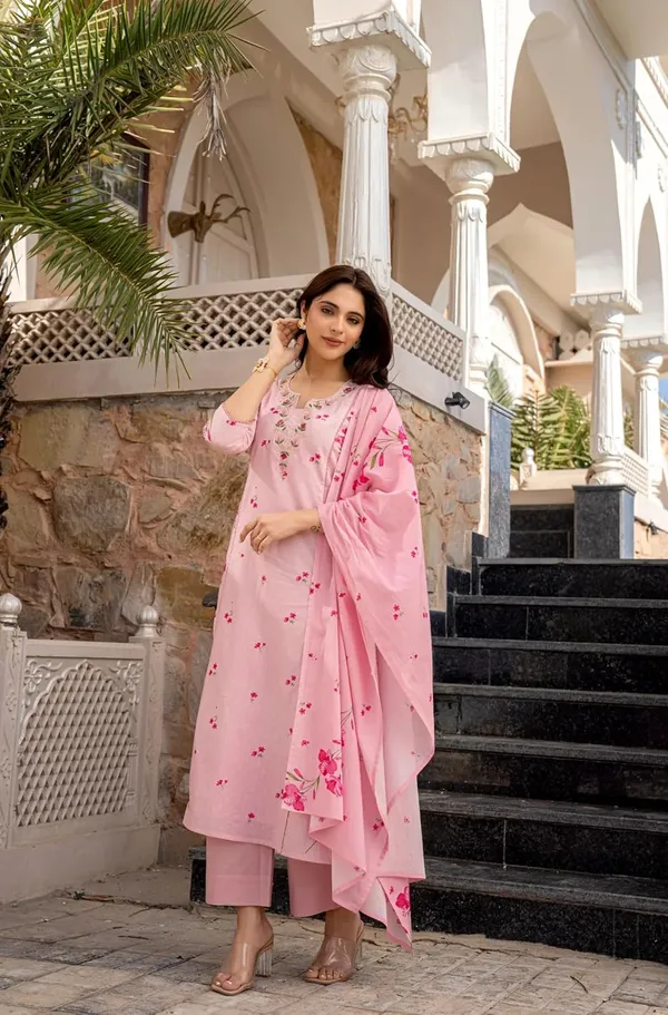 Pink_Cotton_Floral_Embroidered_Kurta_Set_For_Women