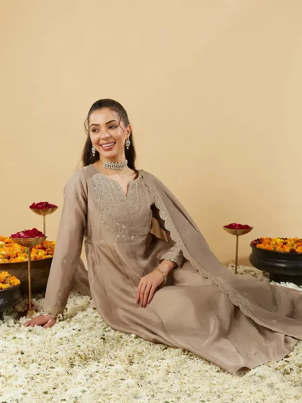 Beige_Cotton_Embroidered_Anarkali_Kurta_Set_For_Women