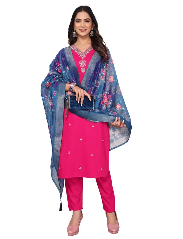 Pink_Cotton_Embroidered_Kurta_Set_With_Floral_Dupatta_For_Women