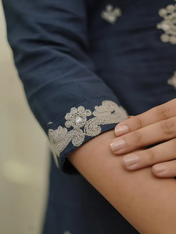 Navy_Blue_Cotton_Embroidered_Kurta_Set_For_Women