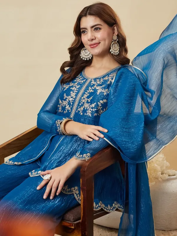 Blue_Cotton_Embroidered_Kurta_Set_With_Dupatta_For_Women