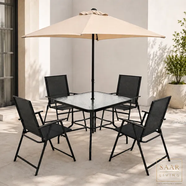 SAAR_LIVING_Outdoor_Patio_Dining_Set_with_1_Umbrella_|_4_Chairs_&_1_Table_|_Garden,_Balcony,_Terrace_&_Outdoor_Furniture_Set_for_Home,_Cafe_&_Restaurant