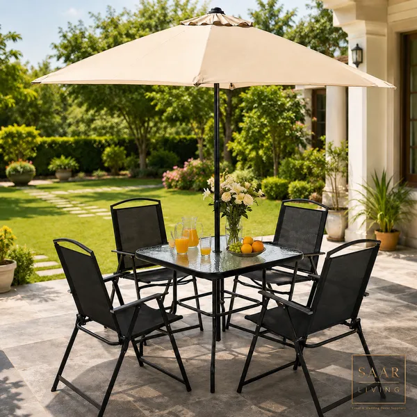 SAAR_LIVING_Outdoor_Patio_Dining_Set_with_1_Umbrella_|_4_Chairs_&_1_Table_|_Garden,_Balcony,_Terrace_&_Outdoor_Furniture_Set_for_Home,_Cafe_&_Restaurant