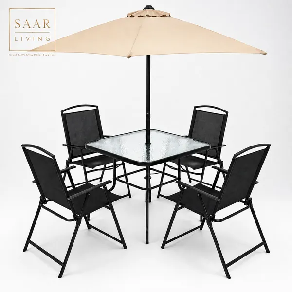SAAR_LIVING_Outdoor_Patio_Dining_Set_with_1_Umbrella_|_4_Chairs_&_1_Table_|_Garden,_Balcony,_Terrace_&_Outdoor_Furniture_Set_for_Home,_Cafe_&_Restaurant