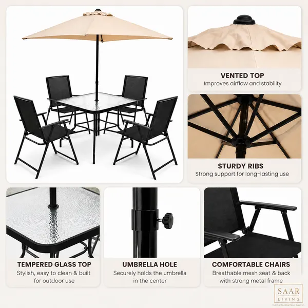 SAAR_LIVING_Outdoor_Patio_Dining_Set_with_1_Umbrella_|_4_Chairs_&_1_Table_|_Garden,_Balcony,_Terrace_&_Outdoor_Furniture_Set_for_Home,_Cafe_&_Restaurant