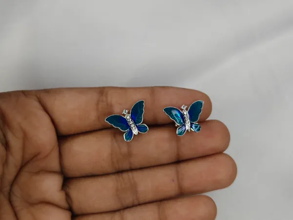 Blue_Enamel_Sterling_Silver_Butterfly_Stud_Earrings_For_Women