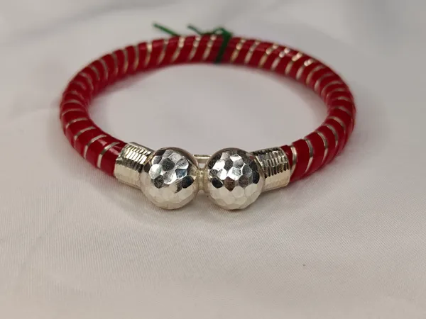 Red_Silver_Heishi_Beaded_Hammered_Accent_Cuff_Bracelet_For_Women