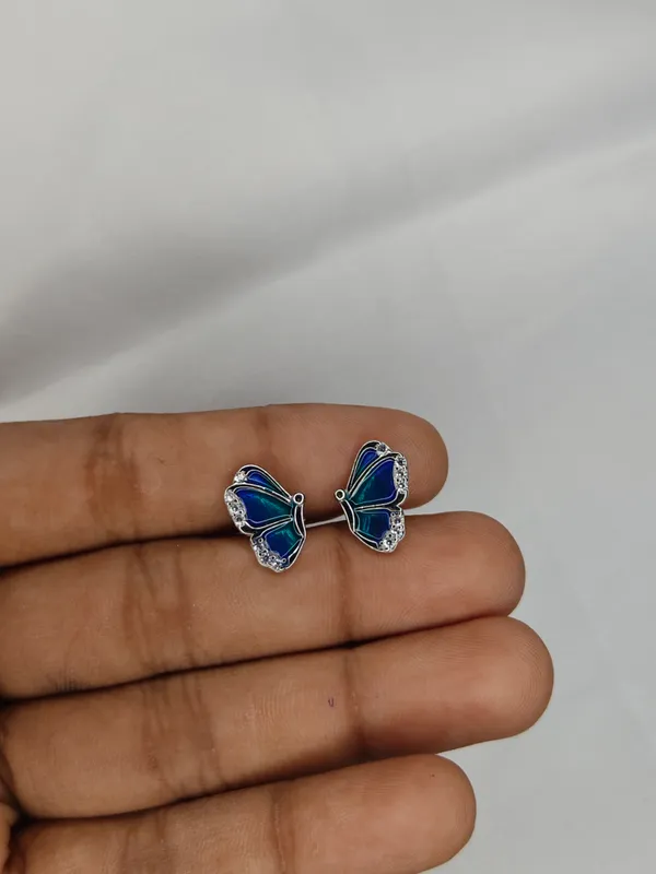 Blue_Enamel_Sterling_Silver_Butterfly_Stud_Earrings_For_Women