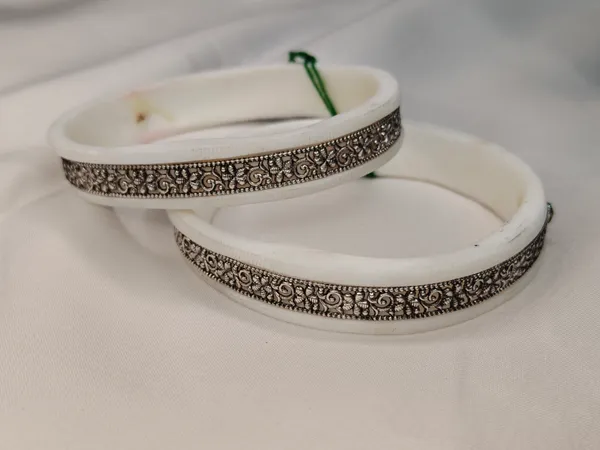 White_Resin_Marcasite_Studded_Bangle_Set_For_Women