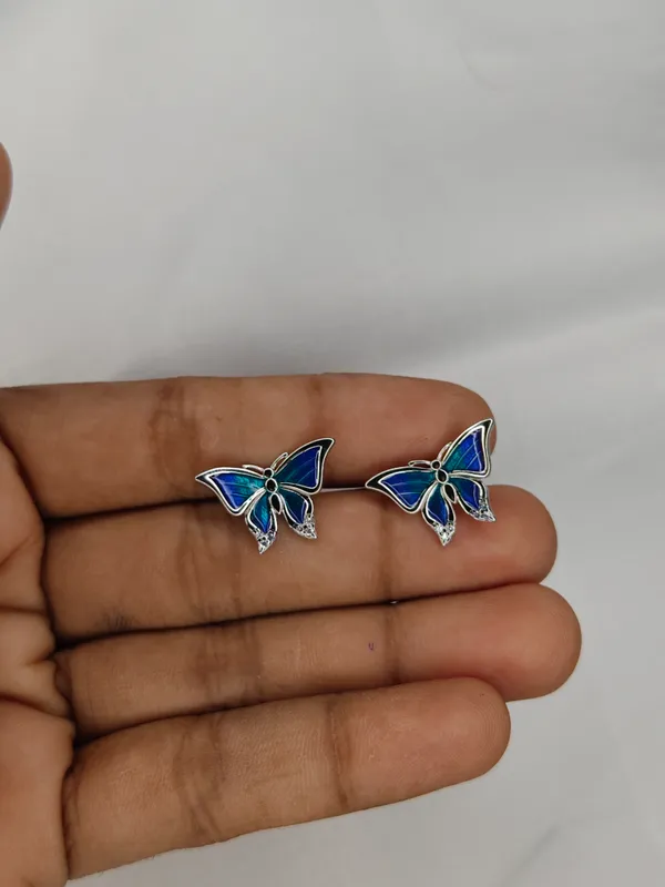 Blue_Enamel_Sterling_Silver_Butterfly_Stud_Earrings_For_Women