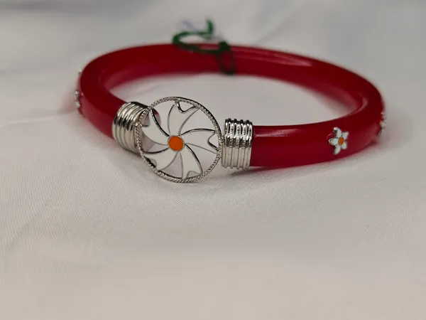 Red_Plastic_Floral_Motif_Adjustable_Cuff_Bracelet_For_Women