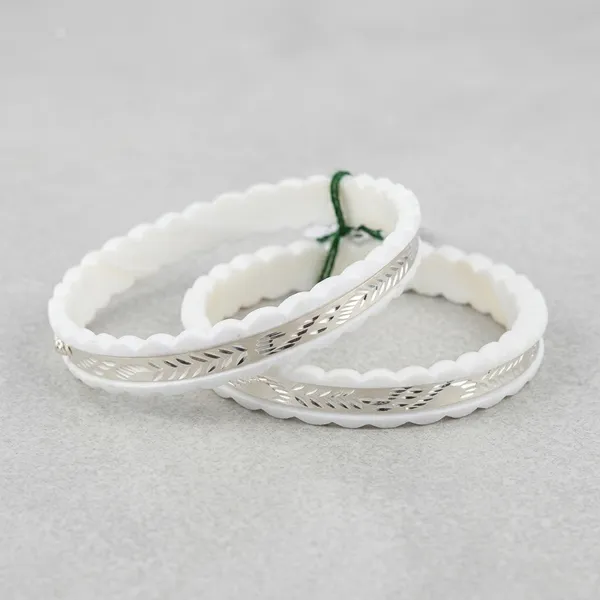 Silver_Feather_Engraved_Adjustable_Bangle_Set_For_Women