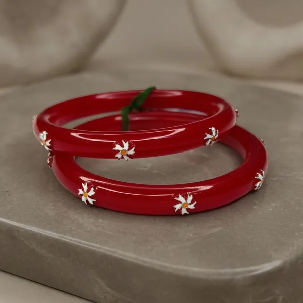 Red_Acrylic_Floral_Embellished_Bangle_Set_For_Women