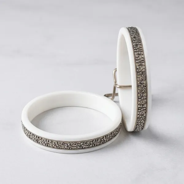 White_Resin_Marcasite_Studded_Bangle_Set_For_Women