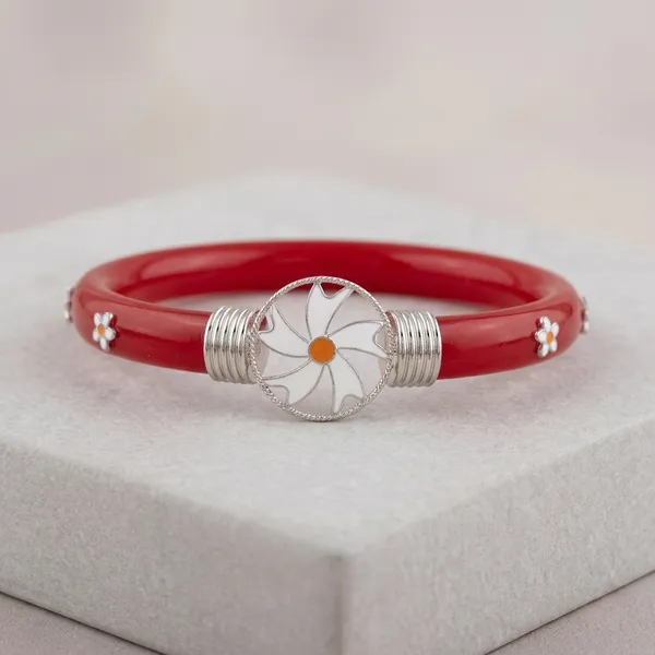 Red_Plastic_Floral_Motif_Adjustable_Cuff_Bracelet_For_Women